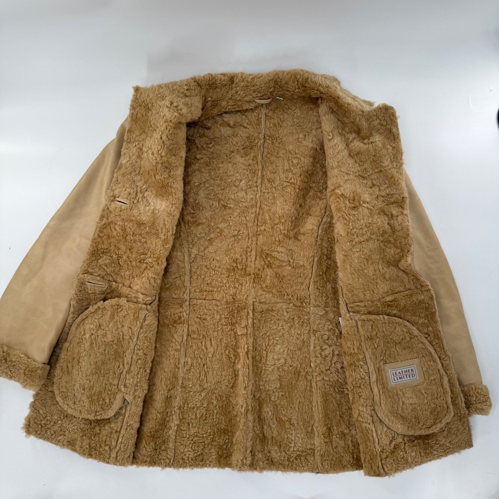 Leather Limited Shearling Coat Womens Medium Tan Good Penny Lane Genuine Leather - Picture 3 of 13